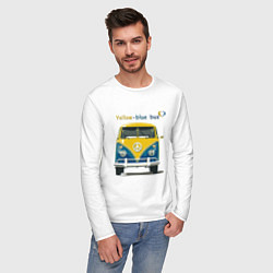 Лонгслив хлопковый мужской Я люблю вас Yellow-blue bus, цвет: белый — фото 2