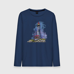 Лонгслив хлопковый мужской Crisp Point Lighthouse, цвет: тёмно-синий