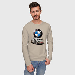 Лонгслив хлопковый мужской BMW оскал, цвет: миндальный — фото 2