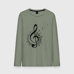 Лонгслив хлопковый мужской Скрипичный ключ ноты по кругу, цвет: авокадо