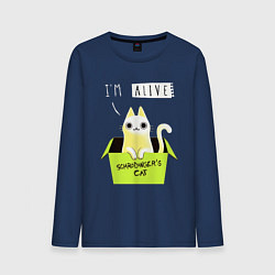 Лонгслив хлопковый мужской Кот спереди жив, а сзади, цвет: тёмно-синий