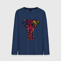 Лонгслив хлопковый мужской  Слон с орнаментом, цвет: тёмно-синий