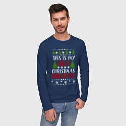 Лонгслив хлопковый мужской My ugly christmas sweater цвета тёмно-синий — фото 2