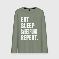 Лонгслив хлопковый мужской EAT SLEEP CYBERPUNK REPEAT, цвет: авокадо