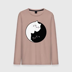 Лонгслив хлопковый мужской Yin and Yang cats, цвет: пыльно-розовый