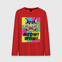 Лонгслив хлопковый мужской Pop Cat Meow Wow!, цвет: красный