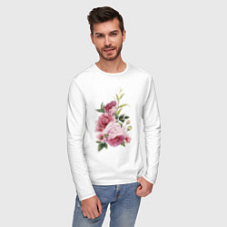 Лонгслив хлопковый мужской Акварельные розы, цвет: белый — фото 2