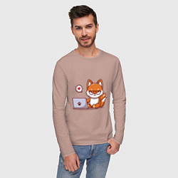 Лонгслив хлопковый мужской Cute fox and laptop, цвет: пыльно-розовый — фото 2