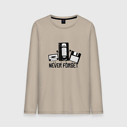 Лонгслив хлопковый мужской Never Forget Эпоха VHS, цвет: миндальный