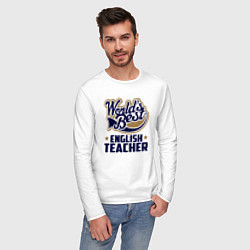Лонгслив хлопковый мужской Worlds best English Teacher, цвет: белый — фото 2