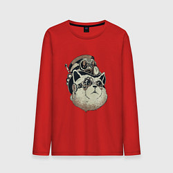 Лонгслив хлопковый мужской Steampunk кот, цвет: красный