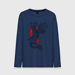 Лонгслив хлопковый мужской Японский Дракон, цвет: тёмно-синий