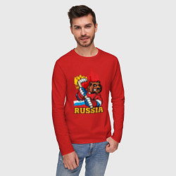 Лонгслив хлопковый мужской Хоккей Россия, цвет: красный — фото 2