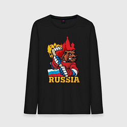 Лонгслив хлопковый мужской Хоккей Россия, цвет: черный