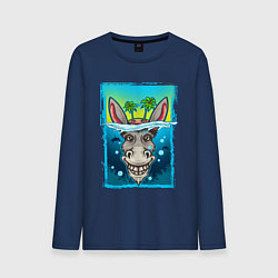 Лонгслив хлопковый мужской Осёл под водой, цвет: тёмно-синий