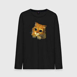 Лонгслив хлопковый мужской Шрек: Кот в сапогах, цвет: черный