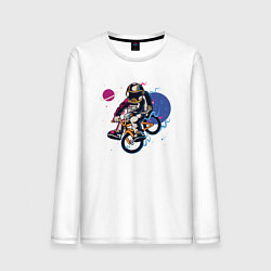 Лонгслив хлопковый мужской Космонавт на велосипеде, цвет: белый