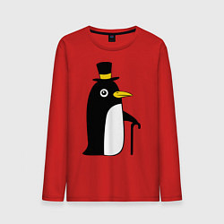Лонгслив хлопковый мужской Пингвин в шляпе, цвет: красный