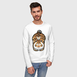 Лонгслив хлопковый мужской Семейка тигров, цвет: белый — фото 2