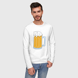 Лонгслив хлопковый мужской Beer Cat, цвет: белый — фото 2