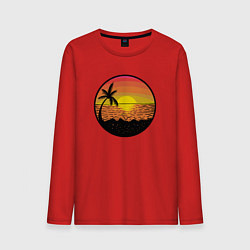 Лонгслив хлопковый мужской Закат солнце на пляже, цвет: красный