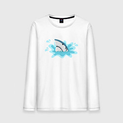 Лонгслив хлопковый мужской Акула в воде цвета белый — фото 1