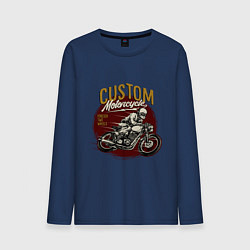 Лонгслив хлопковый мужской Ретро мотоцикл, цвет: тёмно-синий
