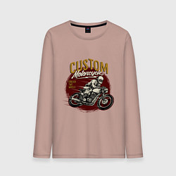 Лонгслив хлопковый мужской Ретро мотоцикл, цвет: пыльно-розовый