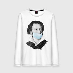Лонгслив хлопковый мужской Пушкин в медицинской маске, цвет: белый