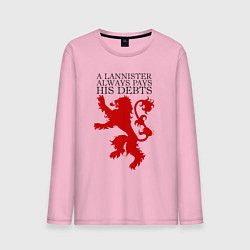 Лонгслив хлопковый мужской Logo and quotes Lannister цвета светло-розовый — фото 1