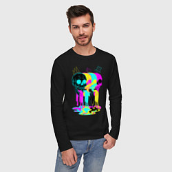 Лонгслив хлопковый мужской 4 ЧЕРЕПА SKULLS NEON, цвет: черный — фото 2