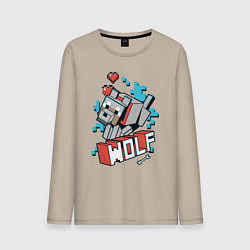 Лонгслив хлопковый мужской Майнкрафт Волк, Minecraft Wolf, цвет: миндальный