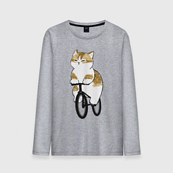Лонгслив хлопковый мужской Котик на велосипеде, цвет: меланж