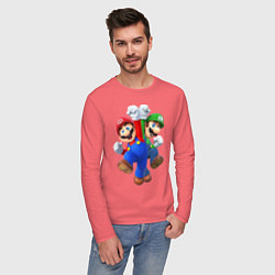 Лонгслив хлопковый мужской Mario Bros, цвет: коралловый — фото 2
