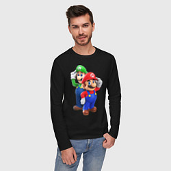 Лонгслив хлопковый мужской Mario Bros, цвет: черный — фото 2