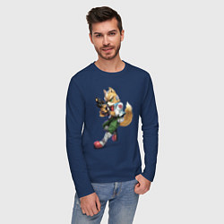 Лонгслив хлопковый мужской Fox 1, цвет: тёмно-синий — фото 2