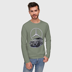Лонгслив хлопковый мужской Mercedes Gelendwagen G63 AMG G-class G400d, цвет: авокадо — фото 2