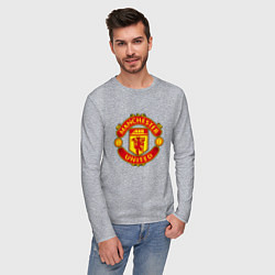 Лонгслив хлопковый мужской Манчестер Юнайтед логотип, цвет: меланж — фото 2