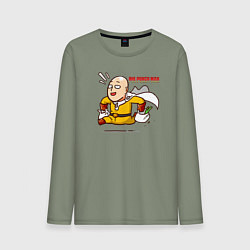 Лонгслив хлопковый мужской Счастливый Сайтама с пакетами продуктов One Punch-, цвет: авокадо