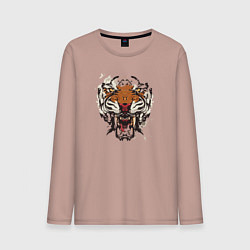Лонгслив хлопковый мужской Angry Tiger watercolor, цвет: пыльно-розовый