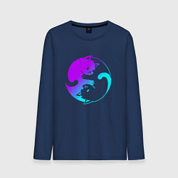 Лонгслив хлопковый мужской ИНЬ ЯНЬ КОТИКИ В НЕОНЕ, цвет: тёмно-синий