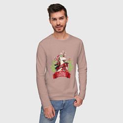 Лонгслив хлопковый мужской Christmas Unicorn, цвет: пыльно-розовый — фото 2