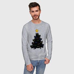 Лонгслив хлопковый мужской НовоКОТняя елка, цвет: меланж — фото 2