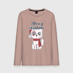 Лонгслив хлопковый мужской Christmas Cat, цвет: пыльно-розовый
