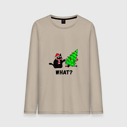 Лонгслив хлопковый мужской Кот роняет елку, цвет: миндальный