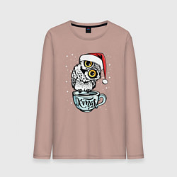 Лонгслив хлопковый мужской X-mas Owl, цвет: пыльно-розовый