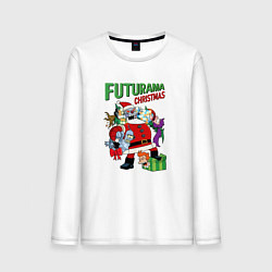Лонгслив хлопковый мужской Christmas Futurama, цвет: белый