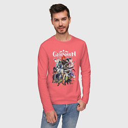 Лонгслив хлопковый мужской ПЕРСОНАЖИ GENSHIN IMPACT ЛОГО, цвет: коралловый — фото 2