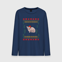 Лонгслив хлопковый мужской Сфинкс рождественский свитер, цвет: тёмно-синий