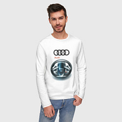 Лонгслив хлопковый мужской Audi - car steering wheel, цвет: белый — фото 2